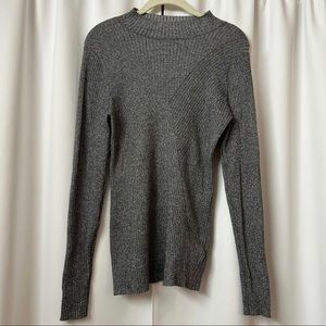H&M Solid Marbled Gray Marbled Viscose Mock Neck Long Sleeve Sweater Size Medium